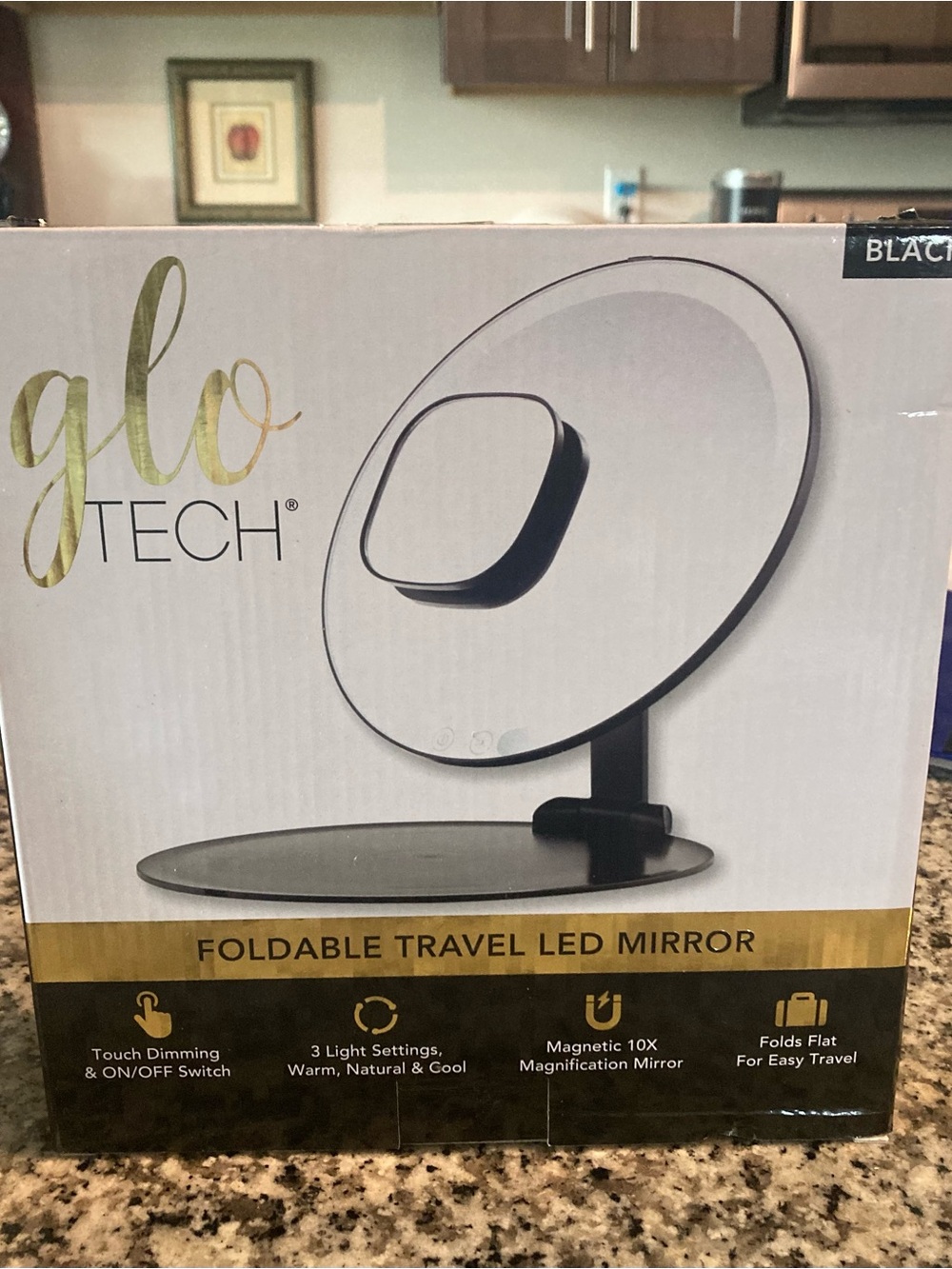 Foldable Travel LED Mirror - Black